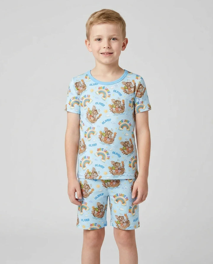 Conjunto de Pijama de Dos Piezas de Bambú con Mangas Cortas y Pantalones Cortos