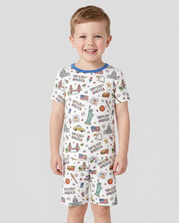 America 250 Celebration Bamboo Two Piece Short Sleeve Shorts Pajama Set