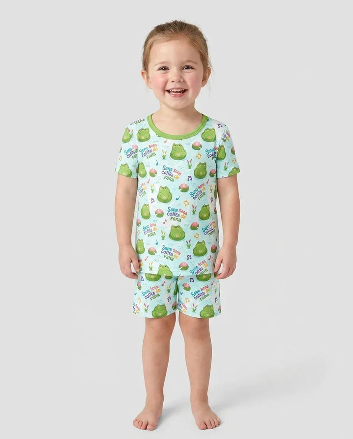 Conjunto de Pijama de Dos Piezas de Bambú con Mangas Cortas y Pantalones Cortos