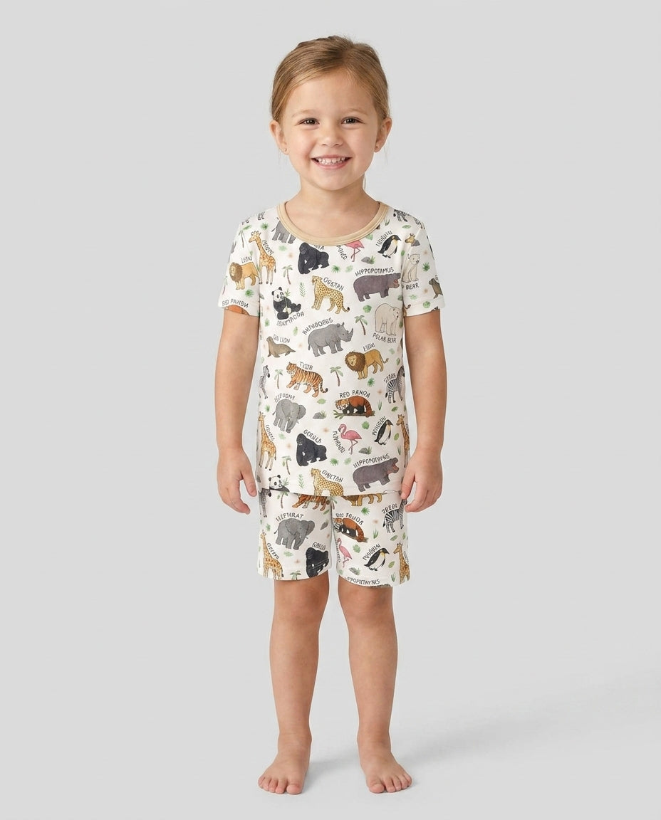 Safari Animals Bamboo Two Piece Short Sleeve Shorts Pajama Set