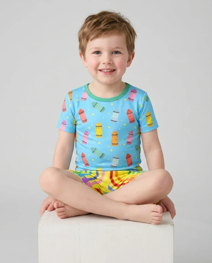 Happy Crayon Friends Bamboo Two Piece Short Sleeve Shorts Pajama Set