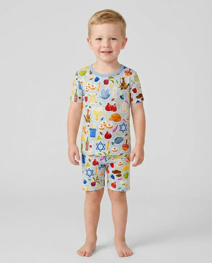Pijama de dos piezas de bambú de manga corta con pantalón corto a juego para la familia Catch Of The Day