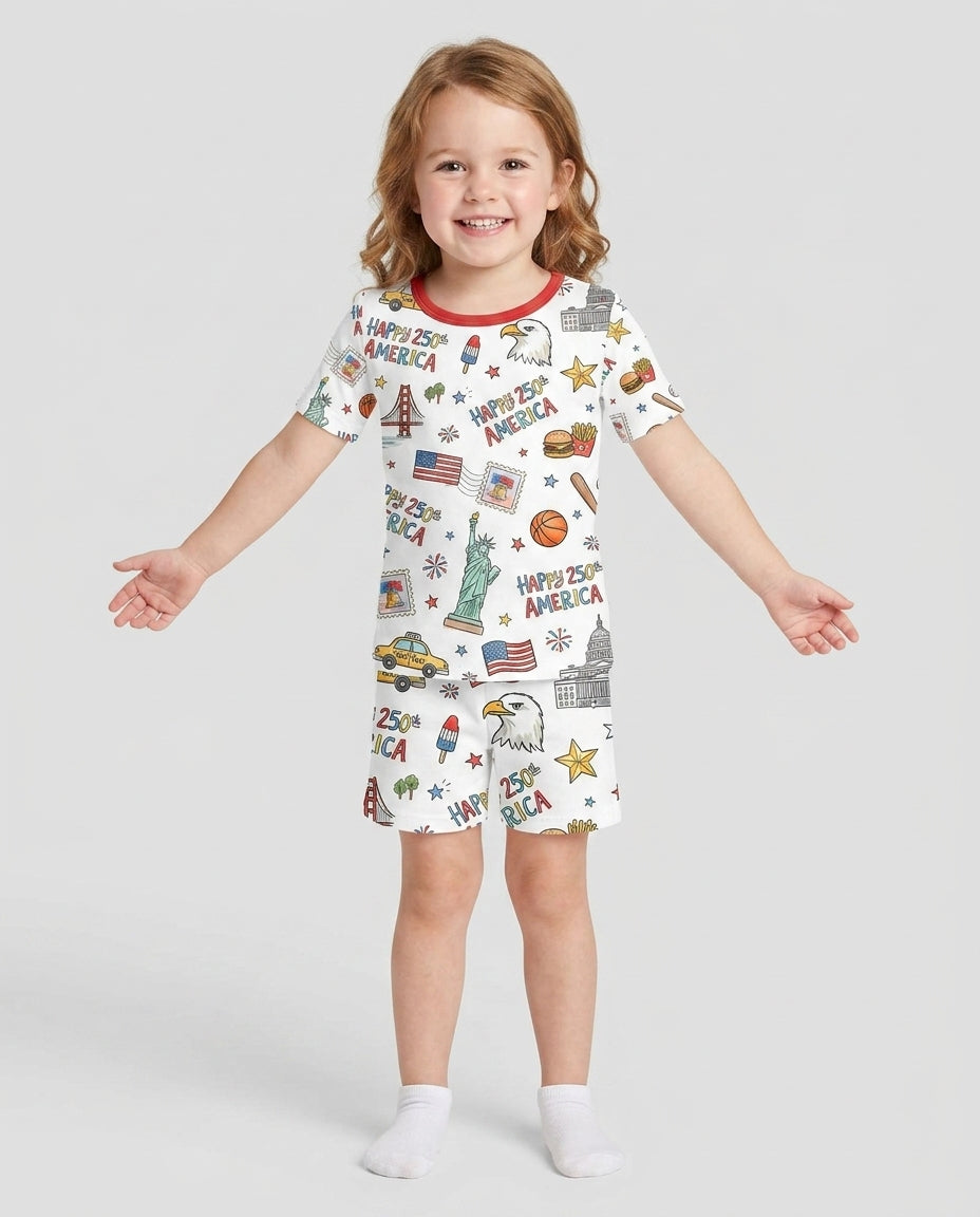 America 250 Celebration Bamboo Two Piece Short Sleeve Shorts Pajama Set