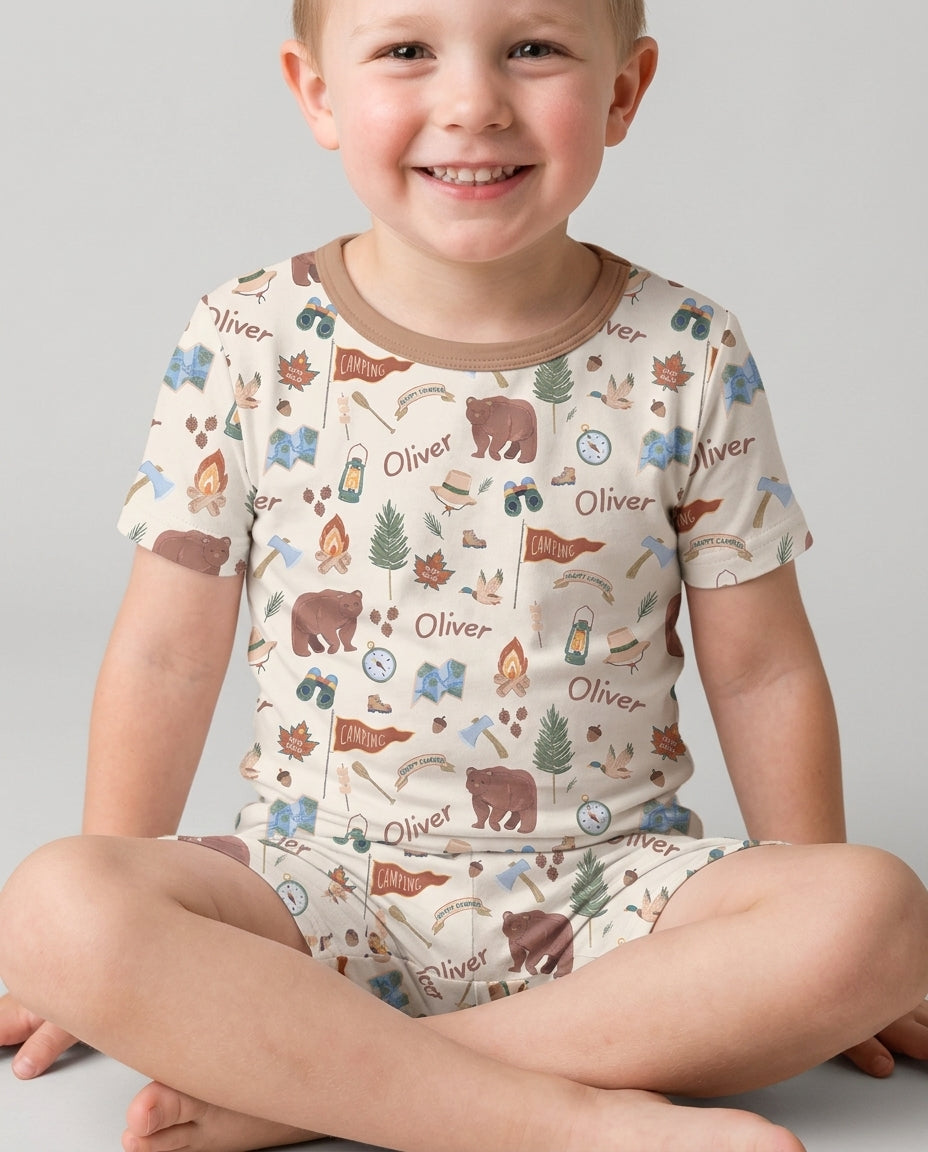 Conjunto de Pijama de Dos Piezas de Bambú con Mangas Cortas y Pantalones Cortos