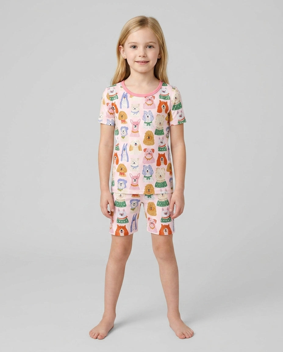 Puppy Portrait Bamboo Two Piece Short Sleeve Shorts Pajama Set