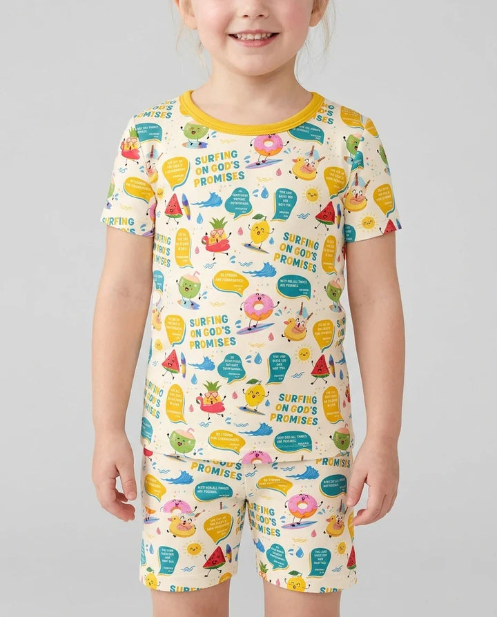 Summer Fruits Surfing On God's Promises Bamboo Two Piece Short Sleeve Shorts Pajama Set