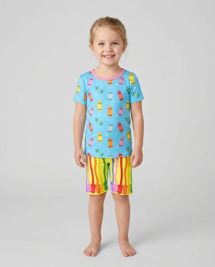 Happy Crayon Friends Bamboo Two Piece Short Sleeve Shorts Pajama Set