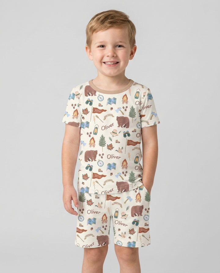 Conjunto de Pijama de Dos Piezas de Bambú con Mangas Cortas y Pantalones Cortos