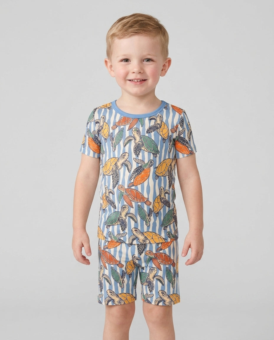 Conjunto de Pijama de Dos Piezas de Bambú con Mangas Cortas y Pantalones Cortos
