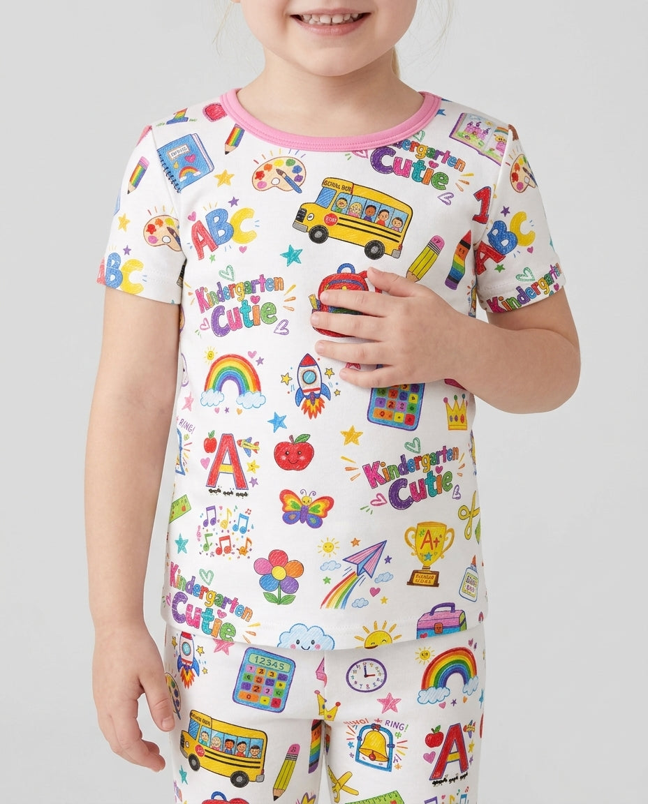 Kindergarten Cutie Bamboo Two Piece Short Sleeve Shorts Pajama Set