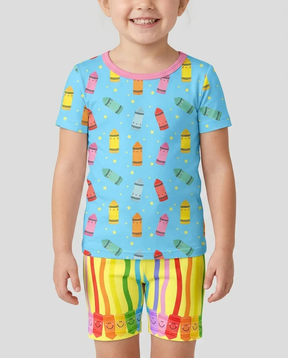 Happy Crayon Friends Bamboo Two Piece Short Sleeve Shorts Pajama Set