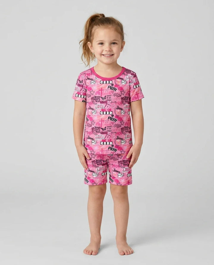 Conjunto de Pijama de Dos Piezas de Bambú con Mangas Cortas y Pantalones Cortos