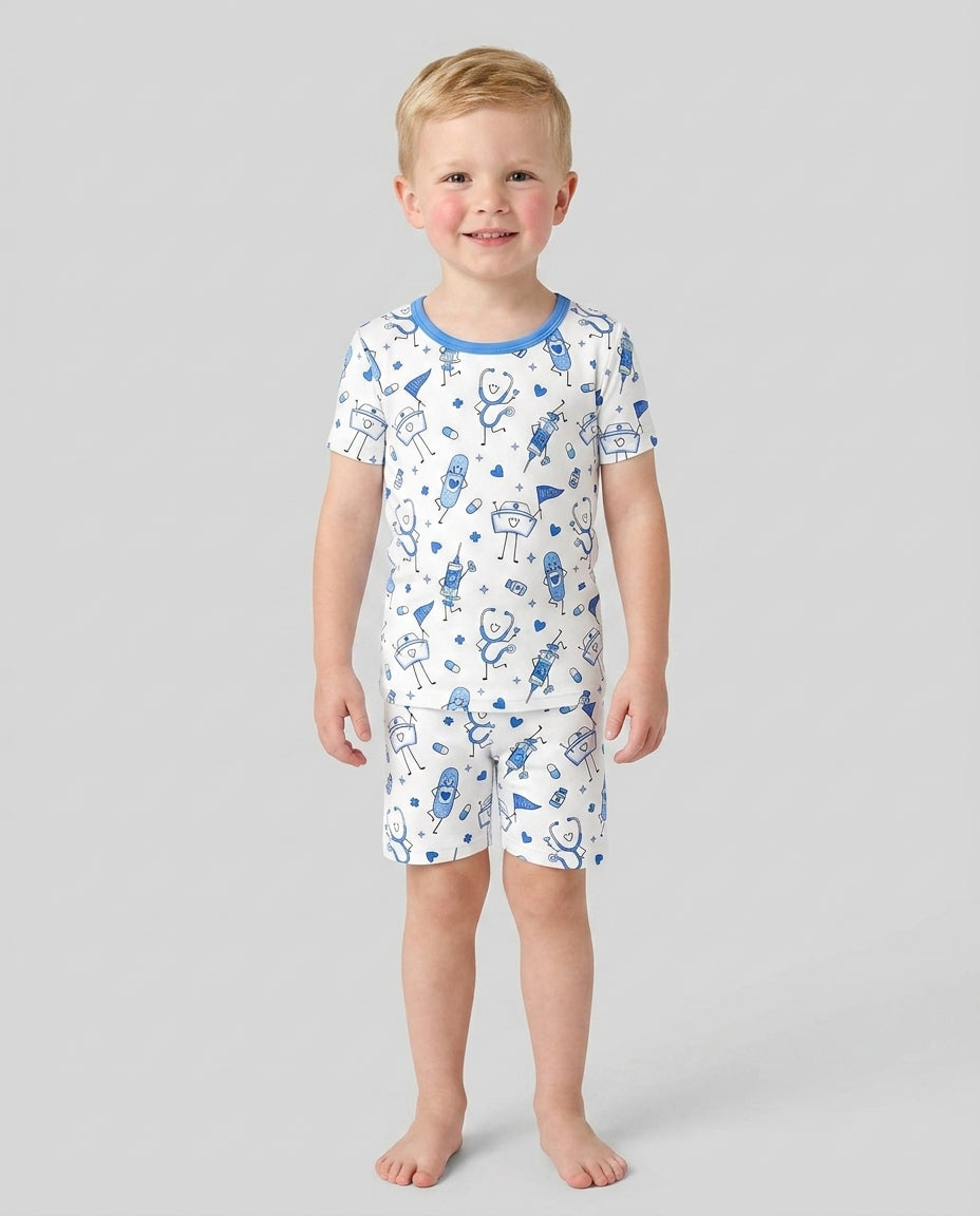 Template Zweiteiliges Pyjama-Set mit kurzen Ärmeln und Shorts