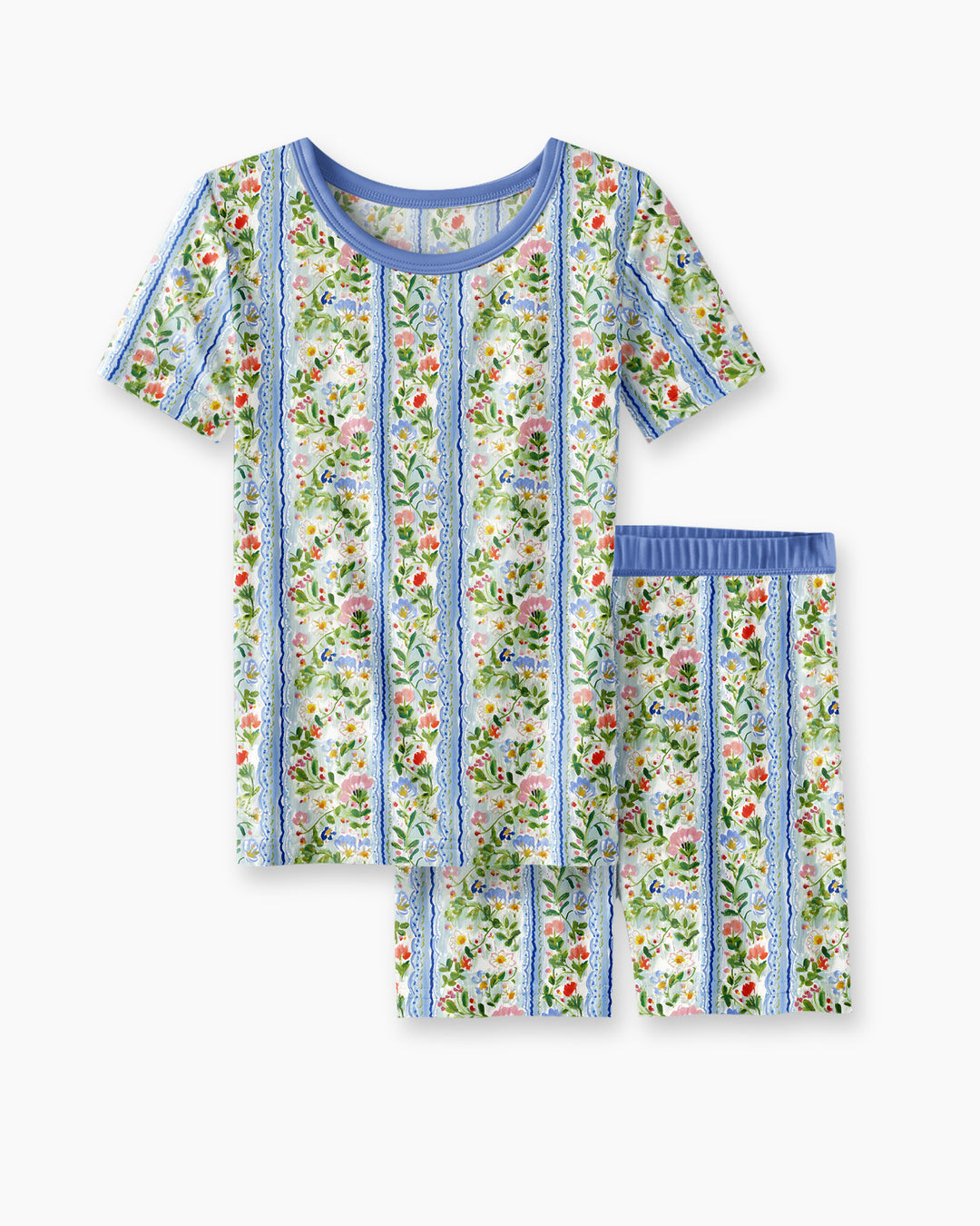 Paste Floral Girl Bamboo Two Piece Short Sleeve Shorts Pajama Set