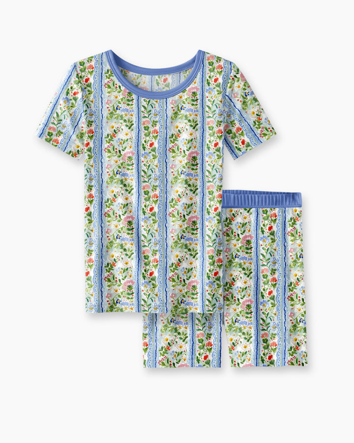 Paste Floral Girl Bamboo Two Piece Short Sleeve Shorts Pajama Set