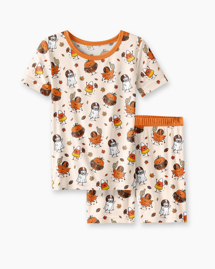 Fall Day Football Bamboo Two Piece Short Sleeve Shorts Pajama Set