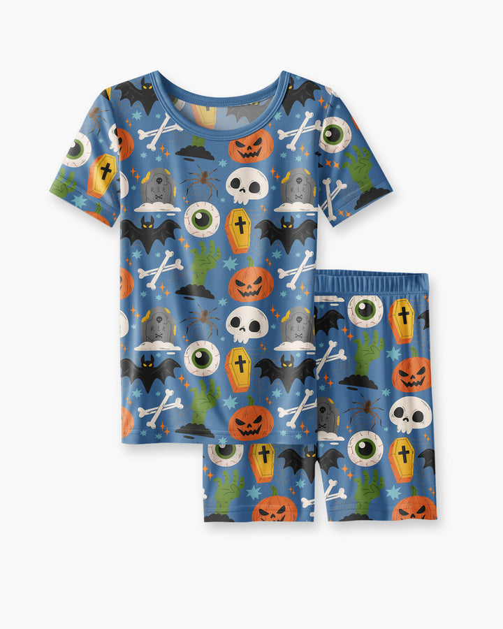 Little Monsters Bamboo Two Piece Short Sleeve Shorts Pajama Set For Halloween