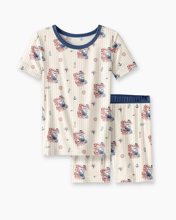Spilling The Tea Since 1773 Family Matching Bamboo Two Piece Short Sleeve Shorts Pajama Set