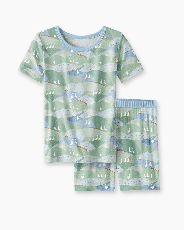Wandering Geese Family Matching Bamboo Two Piece Short Sleeve Shorts Pajama Set