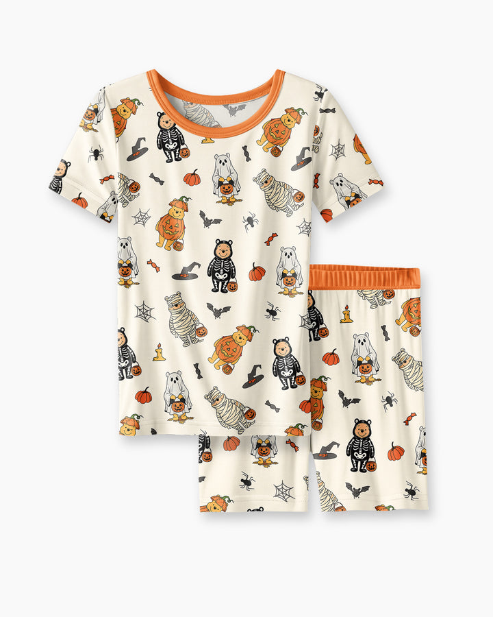 Retro Trick Or Treat Bamboo Two Piece Short Sleeve Shorts Pajama Set