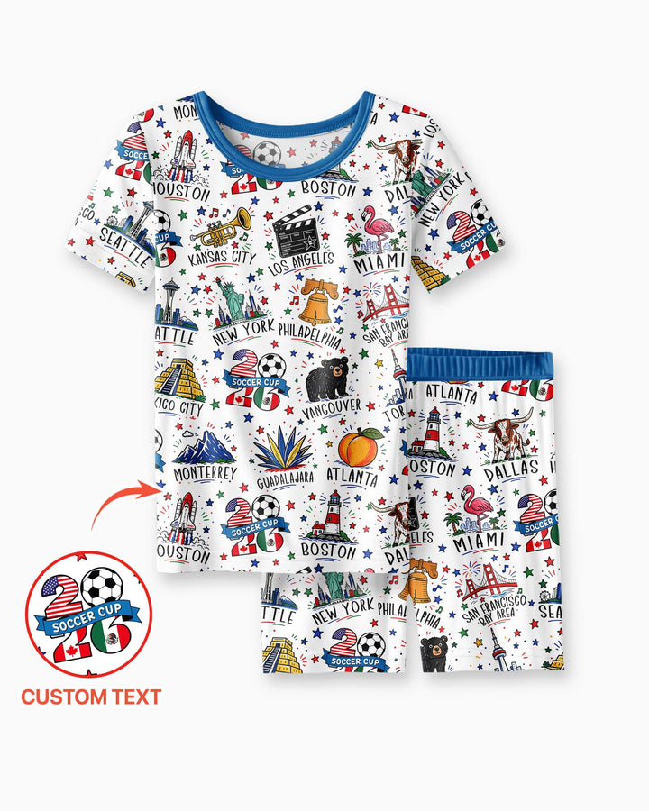 2026 Soccer Cup Host Citties Bamboo Two Piece Short Sleeve Shorts Pajama Set