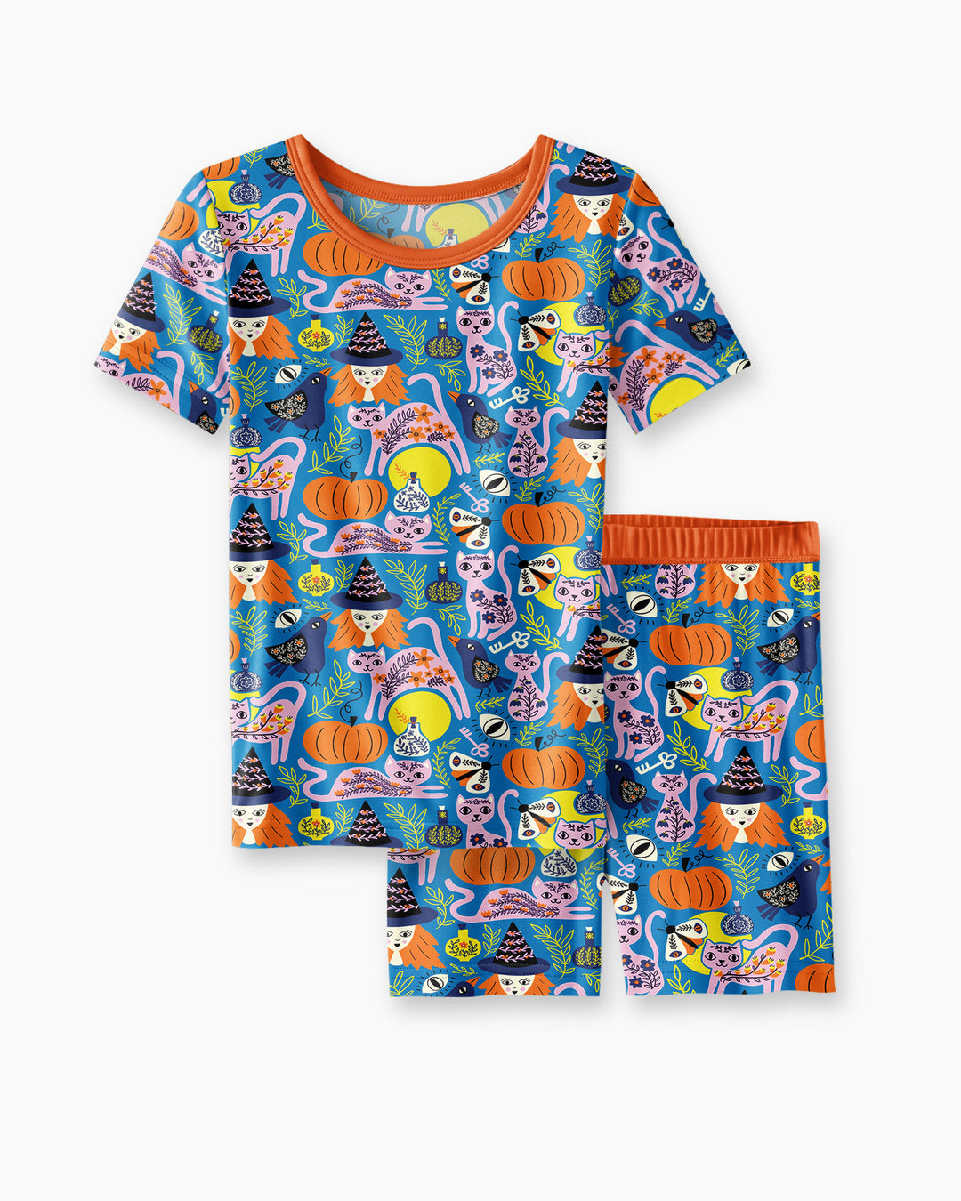 Whimsical Witch Cats Bamboo Two Piece Short Sleeve Shorts Pajama Set