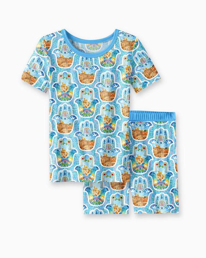 Conjunto de Pijama de Dos Piezas de Bambú con Mangas Cortas y Pantalones Cortos
