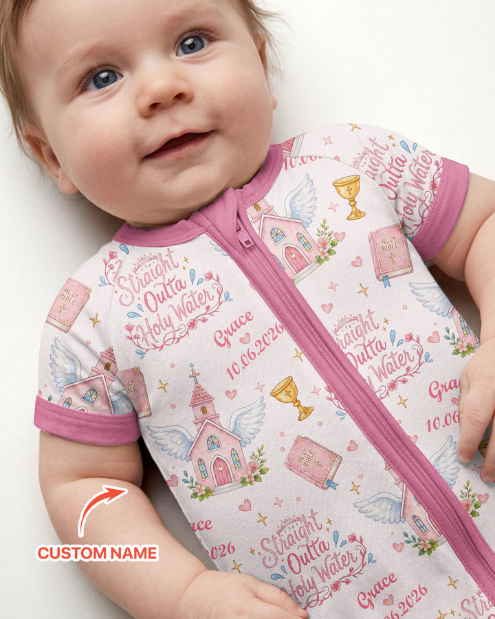 Custom Name Baptism Christening Straight Outta Holy Water Bamboo Shorty Zippy