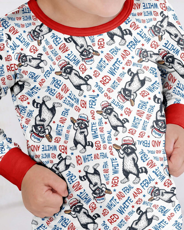 Red White and Feral Bamboo Two Piece Long Sleeve Pajama Set