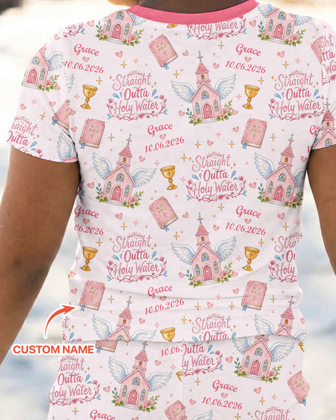 Custom Name Baptism Christening Straight Outta Holy Water Bamboo Two Piece Short Sleeve Pajama Set