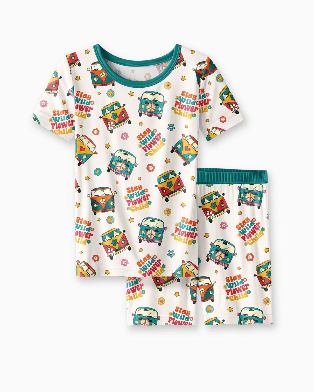 Stay Wild Flower Child Bamboo Two Piece Short Sleeve Shorts Pajama Set