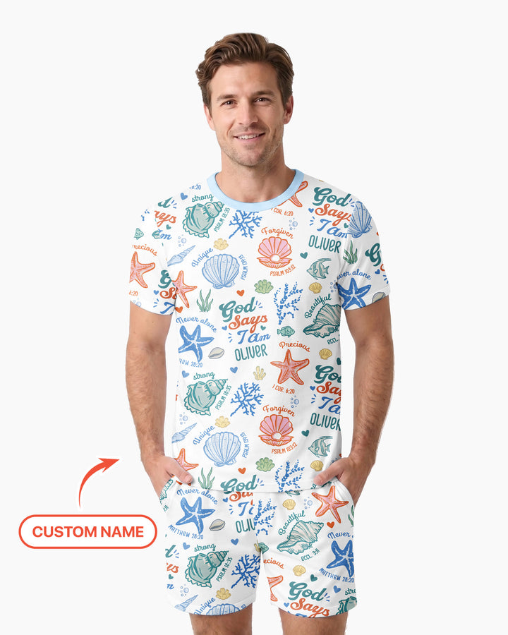 Coastal God Says I Am Custom Name Bamboo Men Short Sleeve Short Pajama Set