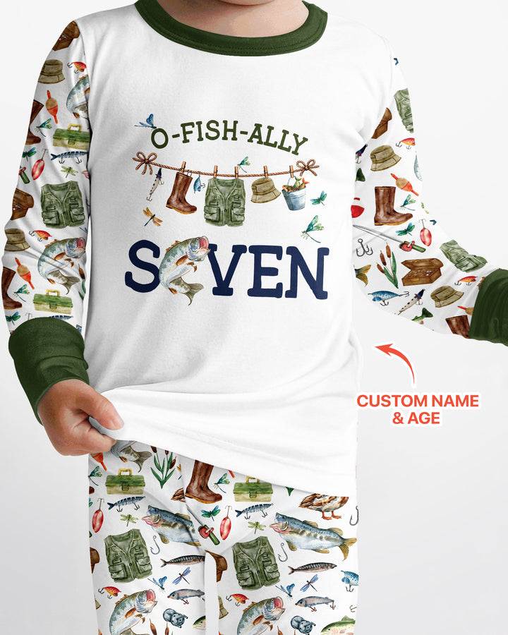 O-Fish-Ally Birthday – Personalized Name & Age Bamboo Two Piece Long Sleeve Pajama Set