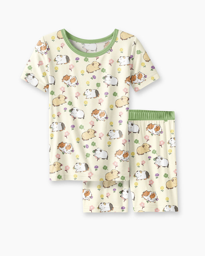 Guinea Pig Garden Bamboo Two Piece Short Sleeve Shorts Pajama Set