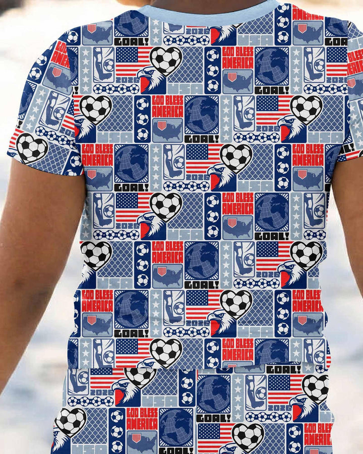 World Soccer God Bless America Bamboo Two Piece Short Sleeve Pajama Set