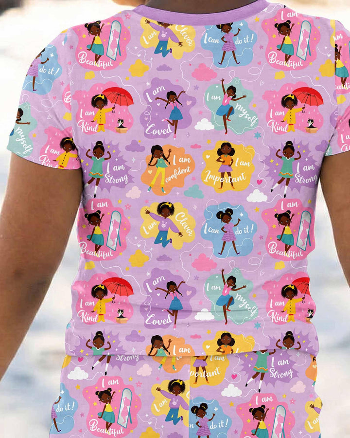 African American Girl I Am Loved Bamboo Two Piece Short Sleeve Pajama Set