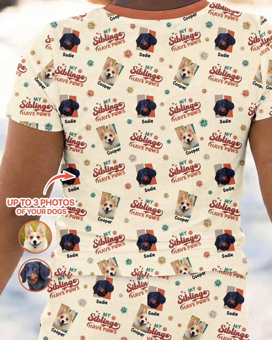 Custom Dog Photos "My Siblings Have Paws" Bamboo Two Piece Short Sleeve Pajama Set