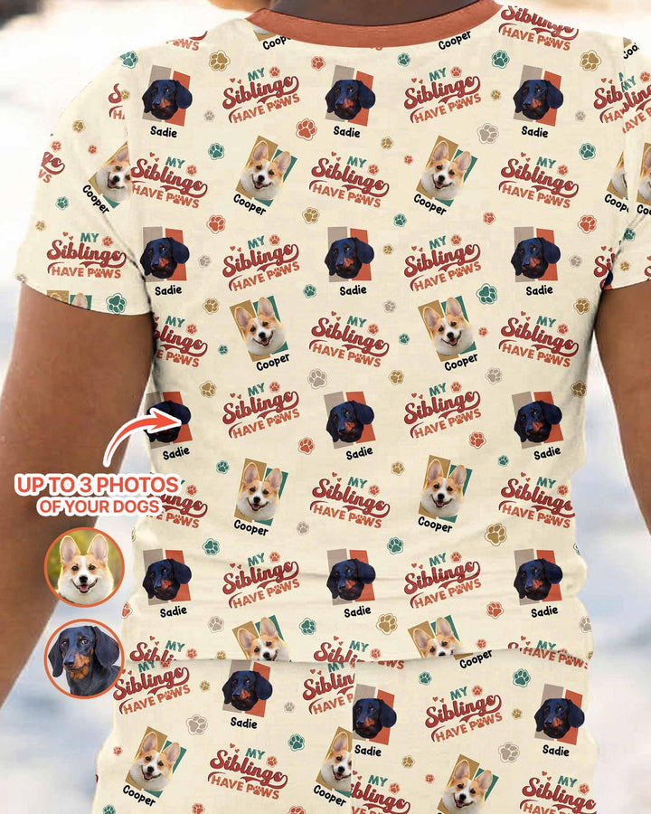 Custom Dog Photos "My Siblings Have Paws" Bamboo Two Piece Short Sleeve Pajama Set