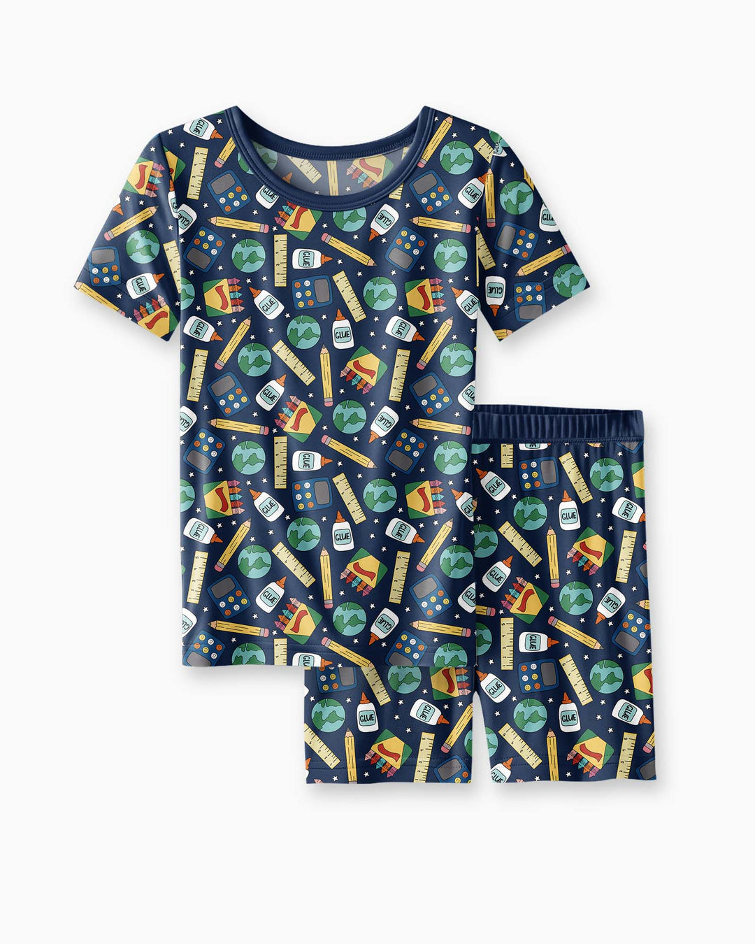 School Supply Bamboo Two Piece Short Sleeve Shorts Pajama Set