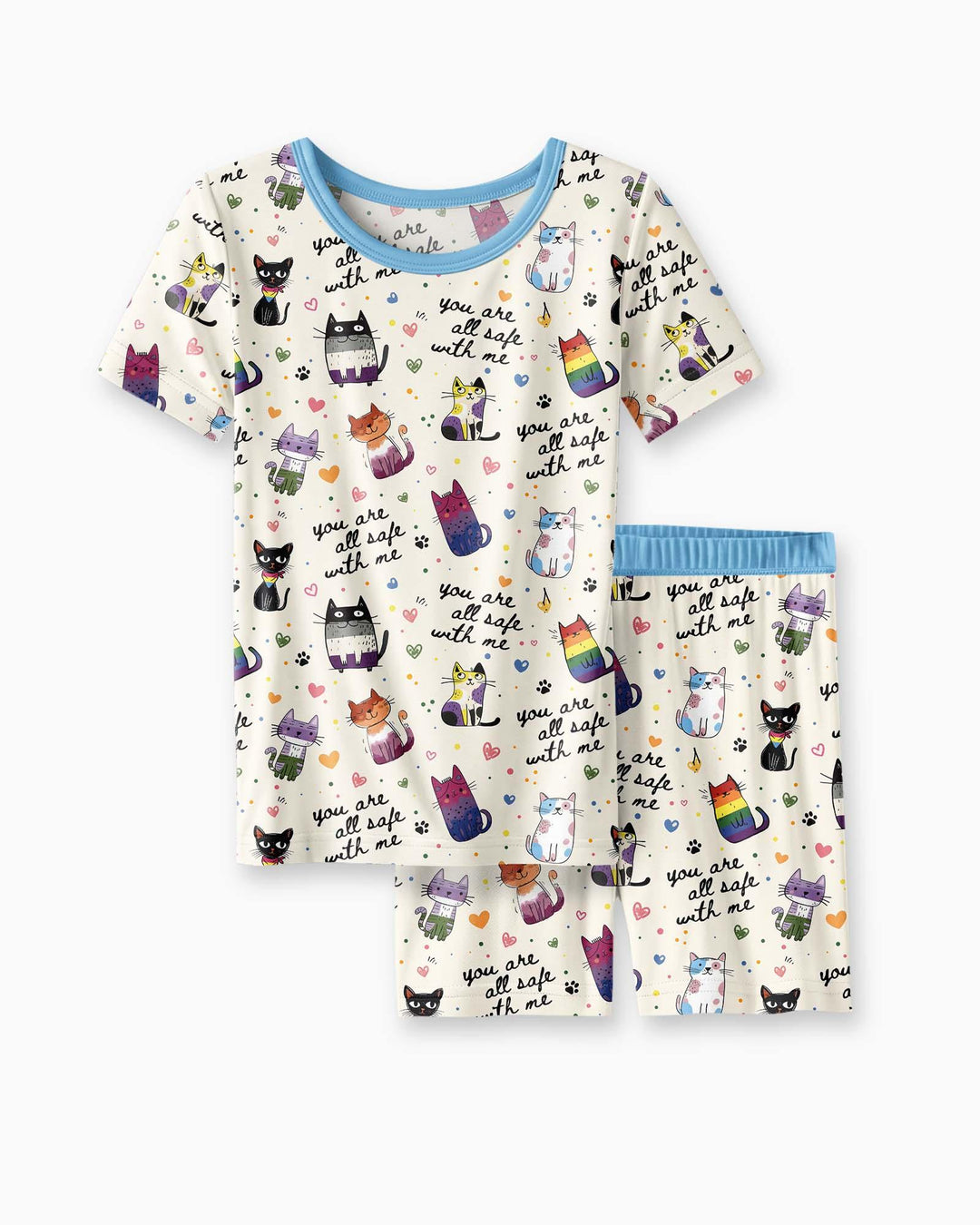 Loved & Safe Kitties Family Matching Bamboo Two Piece Short Sleeve Shorts Pajama Set