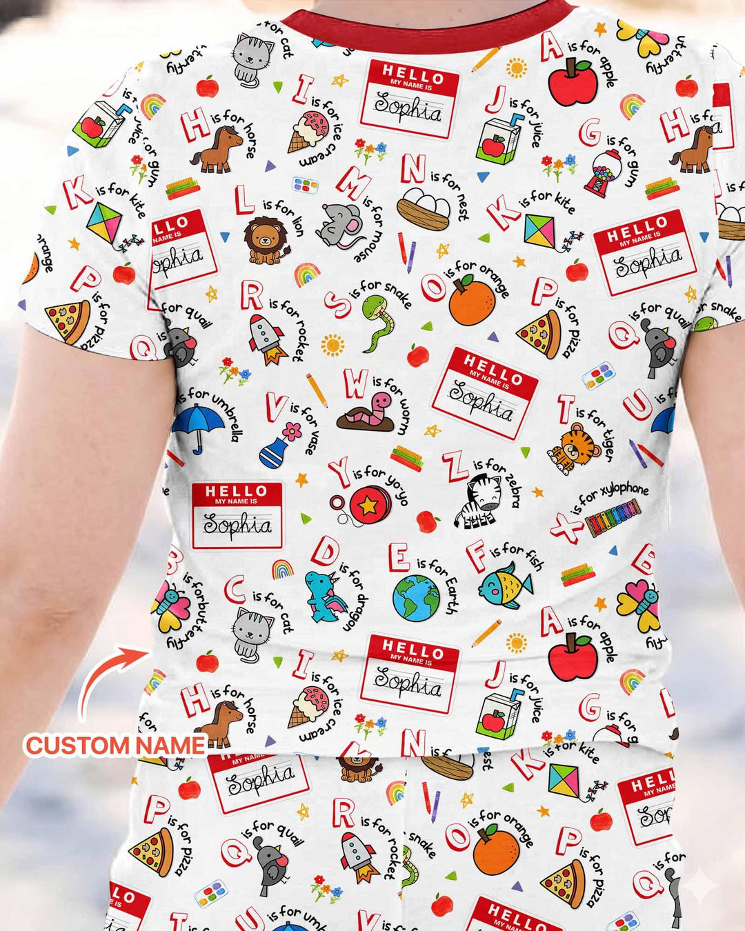 Custom Name Hello School ABCs Bamboo Two Piece Short Sleeve Pajama Set