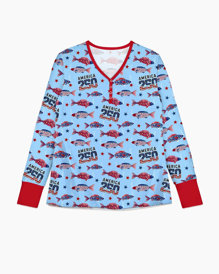 Stars and Stripes Fisch Bambus Pyjama Set für Damen