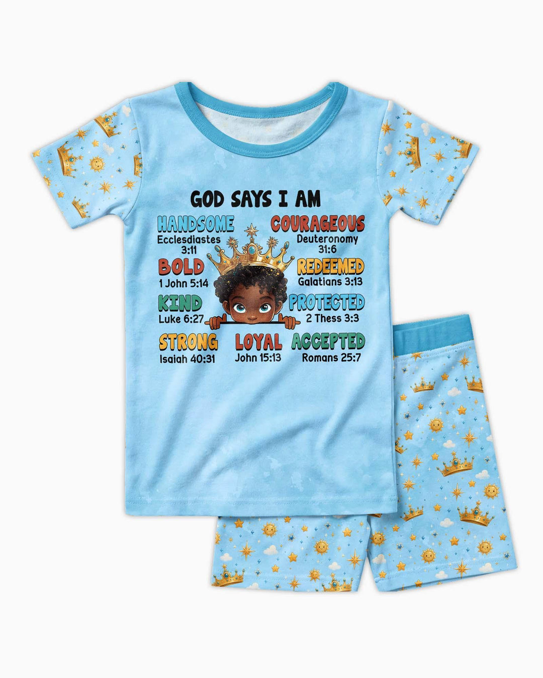 God Says I Am Afro  Boy  Bamboo Two Piece Short Sleeve Shorts Pajama Set