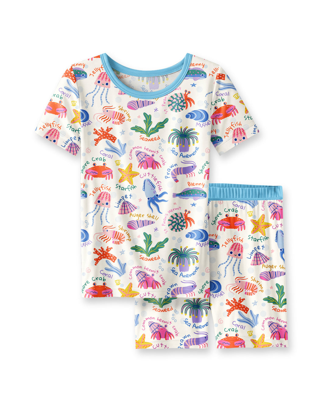 Conjunto de Pijama de Manga Corta y Pantalón Corto de Bambú "Amigos de la Piscina de Marea"