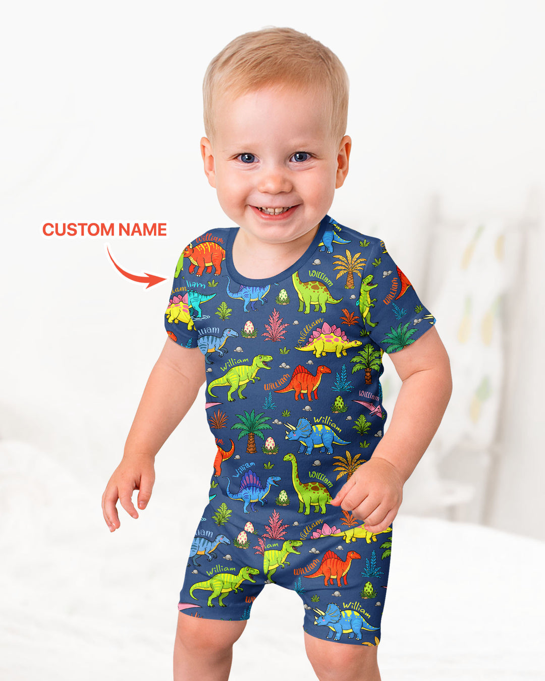 Dino Field Guide Custom Name Bamboo Two Piece Short Sleeve Shorts Pajama Set