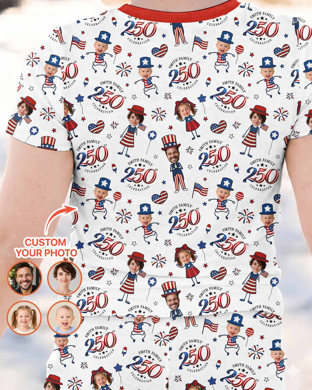 Custom Photo Smith Family Celebration  Bamboo Two Piece Short Sleeve Pajama Set