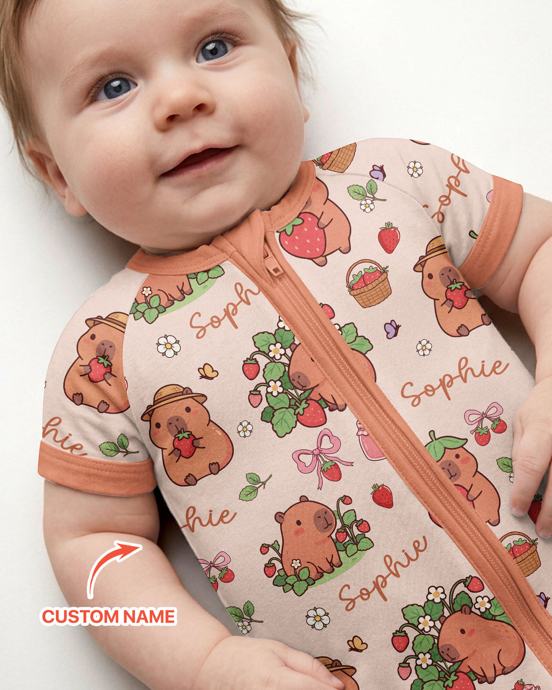 Custom Name Capybara Strawberry Bamboo Shorty Zippy