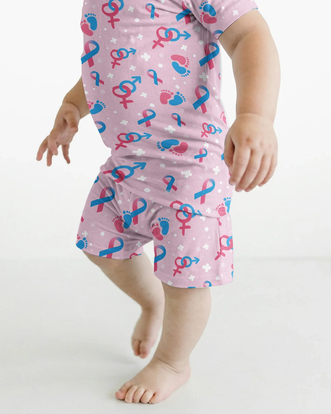 Infertility Awareness Blue and Pink Bamboo Two Piece Short Sleeve Shorts Pajama Set