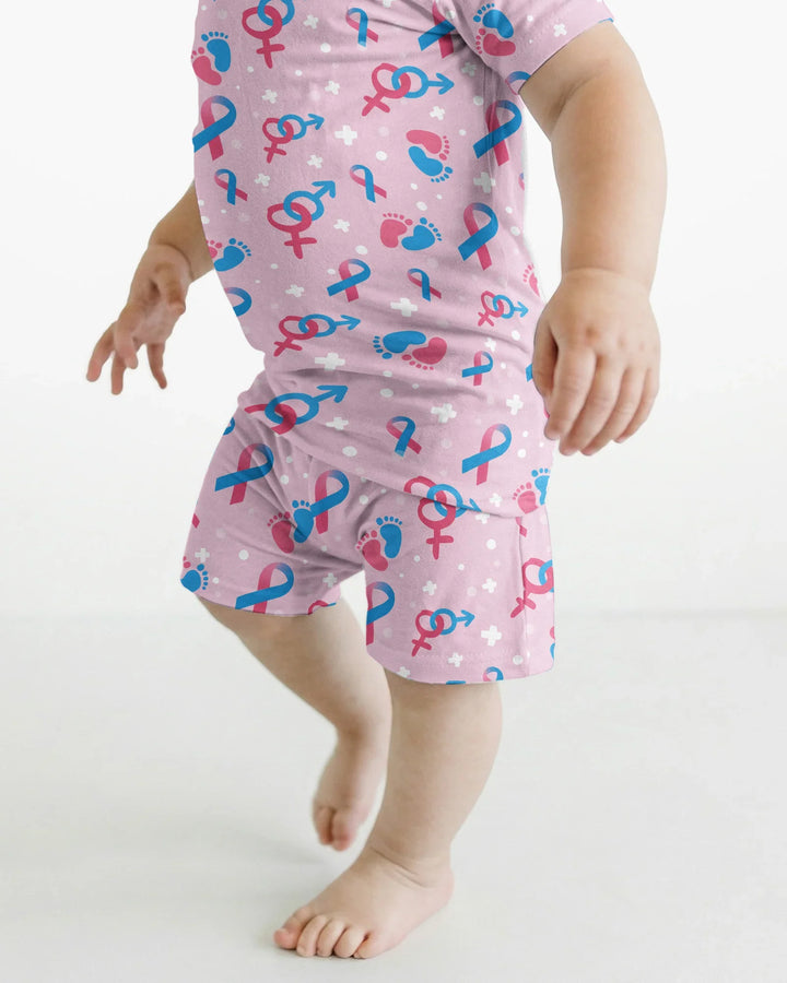 Infertility Awareness Blue and Pink Bamboo Two Piece Short Sleeve Shorts Pajama Set