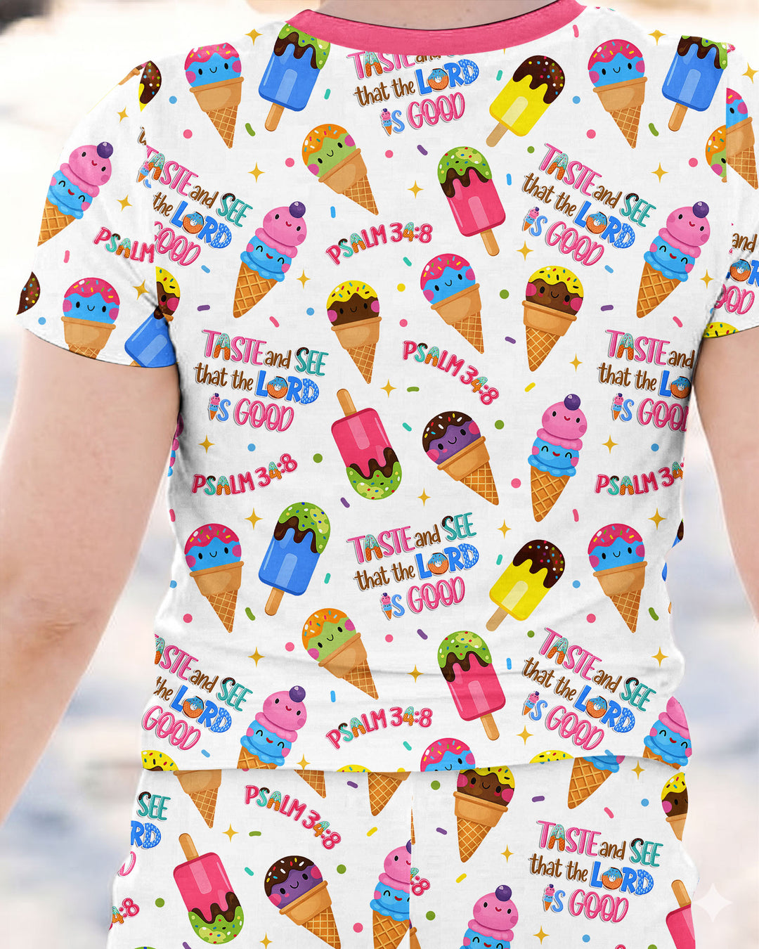 Jesus Summer Ice Cream Taste and See That The Lord Is Good Bamboo Two Piece Long Sleeve Pajama Set
